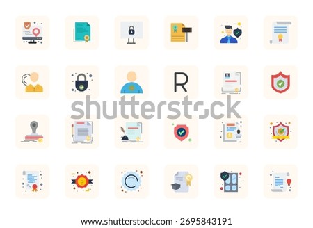 Exclusive collection of 24 Flat vector icons for Authorized, developed with 64x64 Detail Enhanced resolution for premium brand experiences.