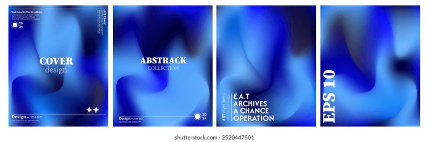 Exclusive collection of abstract liquid wave backgrounds with dark blue color combinations. The effect of combining dark and light colors. Modern design template. EPS 10 vector