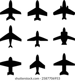 "Exclusive Collection of Airplane Silhouettes - Perfect Vector Aircraft Icons for Design Projects.