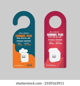 Exclusive collection Earbuds Music Product sale door hanger design Template with Two Color Variation Design