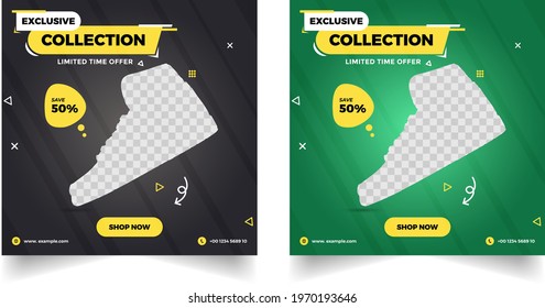 Exclusive Collection Shoe Social Media Banner Template. Fashion Shoe Sale Banner Flyer Web Social Media Post Design