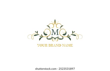 Exclusive color monogram with initial letter M. Vector illustration of company brand, emblem for restaurant, royalty, boutique