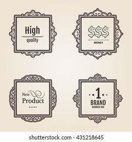 Exclusive decor elements or shape for business. Vintage frame in set. Vector page decoration. Decoration for business, wedding album or restaurant menu.