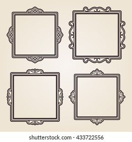 Exclusive decor elements or shape for business. Vintage frame in set. Vector page decoration. Decoration for business, wedding album or restaurant menu. Calligraphic design borders