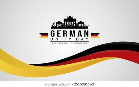 Exclusive Design of Germany Unity Day 3rd October 2024 Greeting Card with Brandenburg Gate Illustration and Gradient German Flag. German Flag Banner, Background, Template, Poster, Vector Illustration