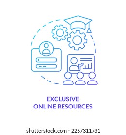 Exclusive digital resources blue gradient concept icon. Meetups. Internship. Online networking abstract idea thin line illustration. Isolated outline drawing. Myriad Pro-Bold font used