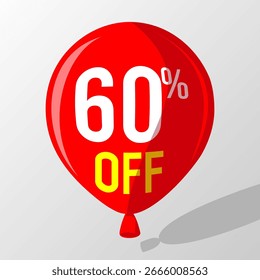 Descuento exclusivo: 60% sobre el globo rojo con letras blancas.
