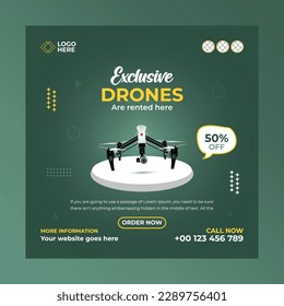 Drones exclusivos - plantilla de publicación en medios sociales. Adecuado para publicaciones en medios sociales y anuncios web o en internet. Ilustración vectorial con Photo College.