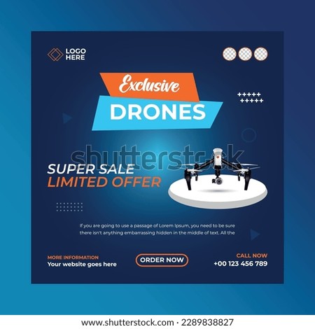 Exclusive Drone- social media post template. Suitable for social media posts and web or internet ads. Vector illustration with Photo College.