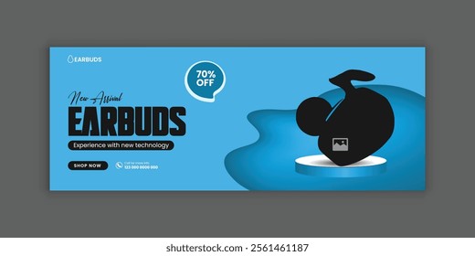 Exclusive earbuds sale social media cover banner template or  EarPods web banner design
