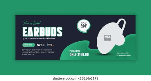 Exclusive earbuds sale social media cover banner template or  EarPods web banner design
