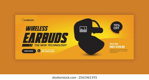 Exclusive earbuds sale social media cover banner template or  EarPods web banner design
