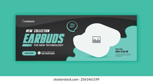 Exclusive earbuds sale social media cover banner template or  EarPods web banner design
