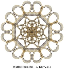 Una composición de mandala geométrica abstracta exclusiva y editable formada por bucles de cinta translúcidos. Un patrón de ilustrador de Vector de obra maestra.