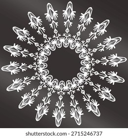 Una obra de arte exclusiva y editable de un solo copo de nieve o Vector de mandala. Una obra maestra y diseños de emblemas únicos sobre fondo gris metálico con combinación de colores degradados.