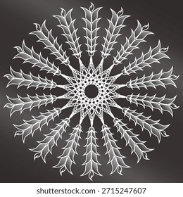 Una obra de arte exclusiva y editable de un solo copo de nieve o Vector de mandala. Una obra maestra y diseños de emblemas únicos sobre fondo gris metálico con combinación de colores degradados.
