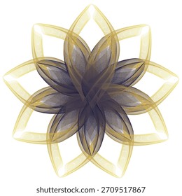 Una flor geométrica espirógrafo exclusiva y editable con abstracto geométrico. Una obra maestra de arte de Vector de loto o mandala del ilustrador de mezcla que usa pétalos de espirografo superpuestos.