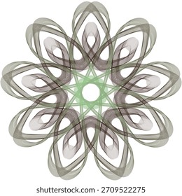 Una flor geométrica espirógrafo exclusiva y editable con abstracto geométrico. Una obra maestra de arte de Vector de loto o mandala del ilustrador de mezcla que usa pétalos de espirografo superpuestos.