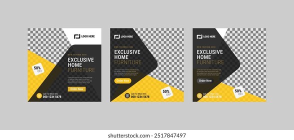 Exclusive fashion sale social media post and Instagram template, Vector illustration with photo college, flyer, poster, invitation, Black and yellow background color with stripe line shape