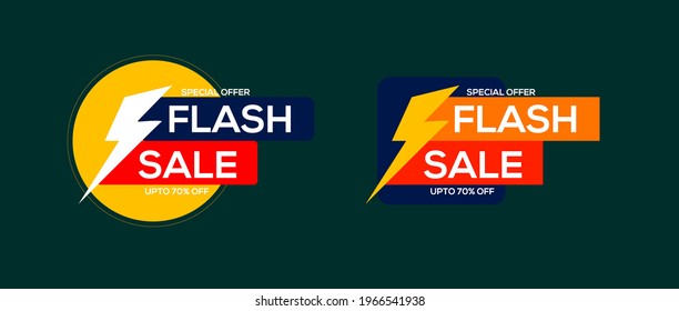 Exclusive Flash Sale tag, label or ribbon with 70% discount offer and 3d geometric elements.