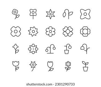Exclusive flower thin line icons set. Big package of modern minimalistic pictograms for mobile UIUX kit, infographics and web sites
