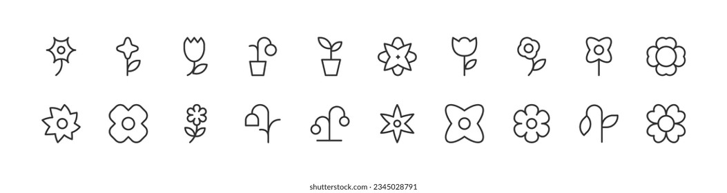 Exclusive flower thin line icons set. Big package of modern minimalistic pictograms for mobile UIUX kit, infographics and web sites