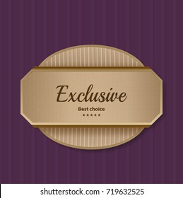 Exclusive frame in light brown color and vector format. Vintage label with many ornamental lines, shadows, texture and banner for text. Wooden vintage gold badge