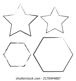 Exclusive frames. Stars and hexagons. Brush shapes from thin lines. stock image.
