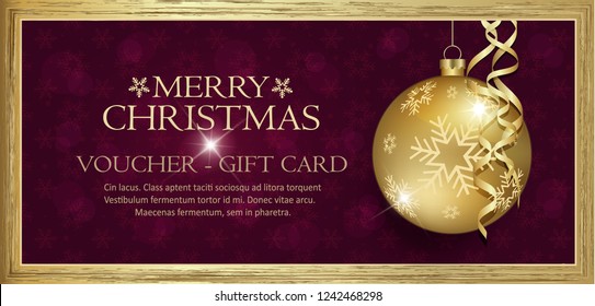Exclusive gold gift voucher with wishes Merry christmas background purple with snowflakes vector