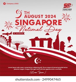 Exclusive Greeting Card of 59th Singapore National Day 2024 with 59 Logo, 9 logo, Quotes and City Landscape. Singapura Merdeka 9 Agustus 2024 meaning Independence Day of Singapore 9th August 2024.