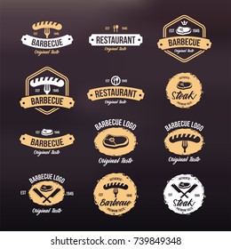 Exclusive Grill and steak menu labels, badges, stickers, logos and design elements. Set of vector templates isolated on white background Collection