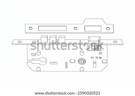 Exclusive Home Rim Night Latch Lock, Lock Body, Drawer Lock Line Drawing vector illustration