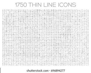 Exclusive icon set. 1750 thin line signs of food, medical, business, travel. Collection of high quality symbols for web design, mobile app, infographic. Pack of minimalistic logo on white background. 