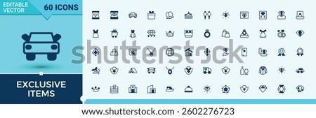 Exclusive Items modern icon set. Contain linear sign luxury, goods, fashion, beauty and more. Luxury Goods icon collection. Minimalist vector collections. Outline and solid pictogram.