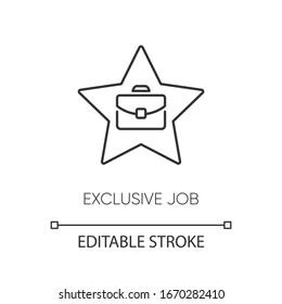 Exclusive Job Pixel Perfect Linear Icon. Thin Line Customizable Illustration. Limited Work Offer. Career Opportunity Contour Symbol. Star And Briefcase Vector Isolated Outline Drawing. Editable Stroke