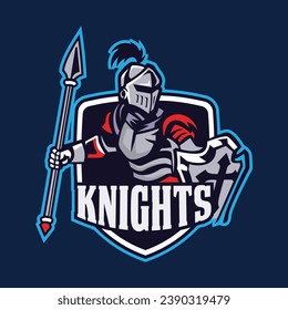 Exclusive knight e-sport logo template. Warrior medieval style logo design vector.