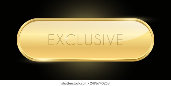 Etiqueta exclusiva, Anuncio de lujo dorado o etiqueta engomada premium del miembro VIP, Botón de Vector brillante. Etiqueta y etiqueta del certificado con brillo y brillo en la insignia de oro