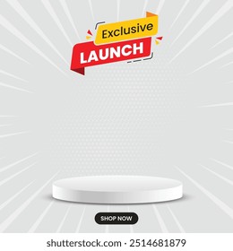 Exclusive Launch social media post with podium, Special Offer and Promotional Post social media, gray color template, social media banner with combo offer mnemonic.