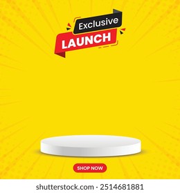 Exclusive Launch social media post with podium, Special Offer and Promotional Post social media, yellow color template, social media banner with combo offer mnemonic.