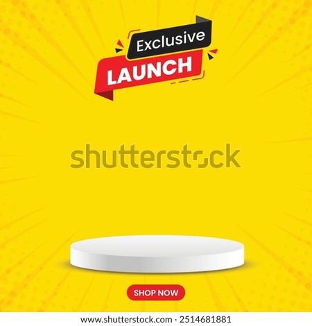 Exclusive Launch social media post with podium, Special Offer and Promotional Post social media, yellow color template, social media banner with combo offer mnemonic.