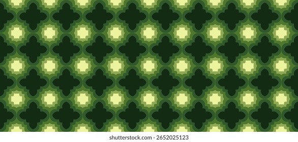 Exclusive layered green quatrefoil pattern.