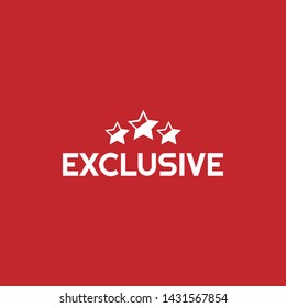 exclusive logo. exclusive modern text with three stars.label,sign,banner.red text on red background