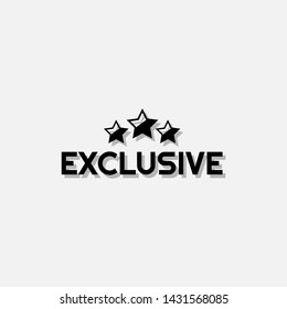 exclusive logo. exclusive modern text with three stars.label,sign,banner.black text with shadow isolated on white background