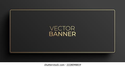 Exclusive looking black horizontal background with golden contour. Abstract elegant vector banner with copy space.