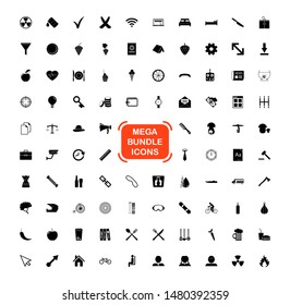 Exclusive Mega Bundle Icons Pack. Collection universal solid vector icons for website, project, business, infographic, web design, mobile app, online market. Isolated Elements on White Background.