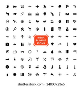Exclusive Mega Bundle Icons Pack. Collection universal solid vector icons for website, project, business, infographic, web design, mobile app, online market. Isolated Elements on White Background.