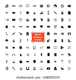 Exclusive Mega Bundle Icons Pack. Collection universal solid vector icons for website, project, business, infographic, web design, mobile app, online market. Isolated Elements on White Background.