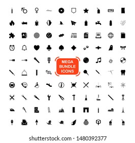 Exclusive Mega Bundle Icons Pack. Collection universal solid vector icons for website, project, business, infographic, web design, mobile app, online market. Isolated Elements on White Background.