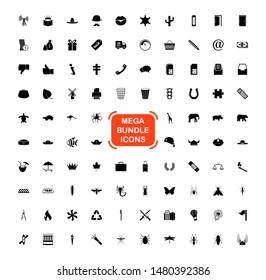 Exclusive Mega Bundle Icons Pack. Collection universal solid vector icons for website, project, business, infographic, web design, mobile app, online market. Isolated Elements on White Background.
