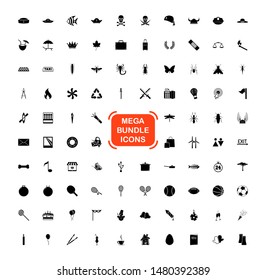 Exclusive Mega Bundle Icons Pack. Collection universal solid vector icons for website, project, business, infographic, web design, mobile app, online market. Isolated Elements on White Background.
